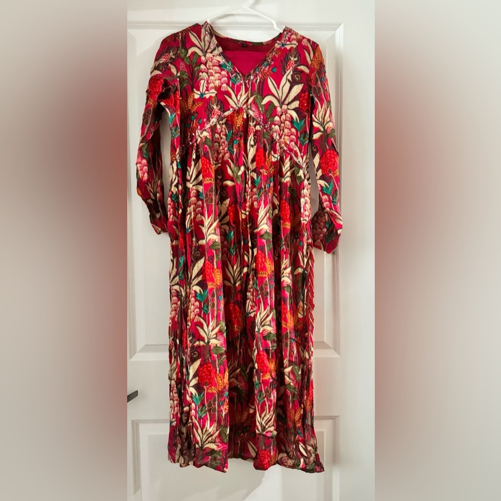 Vibrant Floral Long Sleeve Bollywood Dress